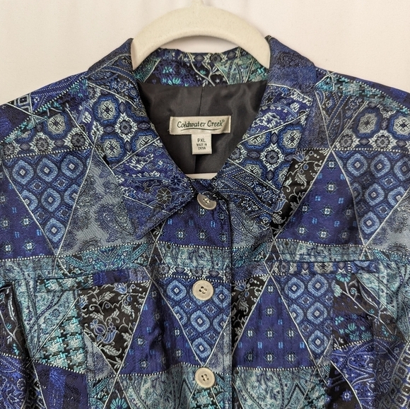 Coldwater Creek XLP Patchwork Jacket Shirt Button Blazer Vintage 90s Boho Hippie - Picture 4 of 10
